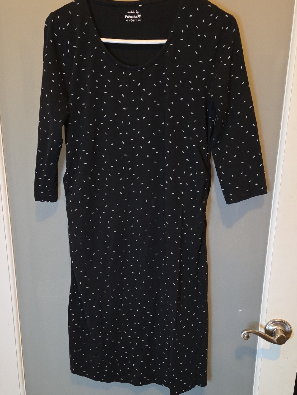 Black Scoop Neck Maternity Dress with Micro Leaf Print